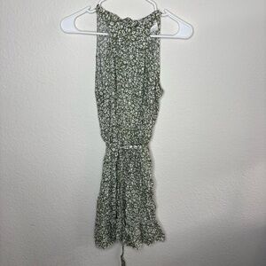 Sleeveless Green Floral Halter Dress